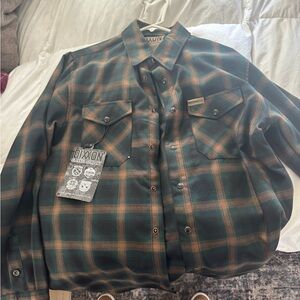 DIXXON Men's Plaid Flannel long sleeve shirt in green and brown. Brand new